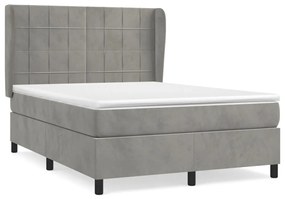 vidaXL Κρεβάτι Boxspring με Στρώμα Ανοιχτό Γκρι 140x190 εκ. Βελούδινο