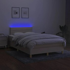 vidaXL Κρεβάτι Boxspring με Στρώμα &amp; LED Κρεμ 120x190 εκ. Υφασμάτινο