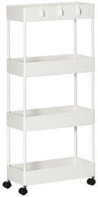 HOMCOM Τροχήλατο καρότσι κουζίνας με 4 ράφια, 4 ευέλικτες κρεμάστρες, 4 τροχούς, 40 cm x 19 cm x 90 cm, λευκό