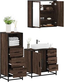 vidaXL Σετ Επίπλων Μπάνιου 3 Τεμαχίων Καφέ Δρυς από Τεχν. Ξύλο