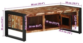 Τραπεζάκι σαλονιού πολύχρωμο 90x50x36cm Ξύλο μασίφ αναγεννημένο - Πολύχρωμο