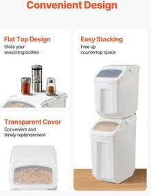 VEVOR 15Lx2 + 20Lx2 Ingredient Storage Container Airtight Kitchen Flour Bin