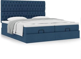vidaXL Οθωμανικό κρεβάτι με στρώματα μπλε 200x200cm ύφασμα