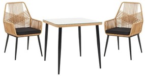 Σετ κήπου - Τραπεζαρία Naoki - Tanish 3 τεμ. μέταλλο μαύρο - pe φυσικό - γυαλί 80x80x78 εκ. 80x80x78 εκ.