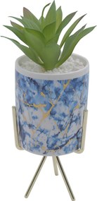 Τεχνητό Φυτό σε Κεραμικό Γλαστράκι και Μεταλλική Χρυσή Βάση 8x26cm - Μπλε