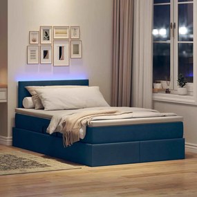 vidaXL LED Κρεβάτι αποθήκευσης με στρώμα Μπλε 120 x 190 cm Ύφασμα