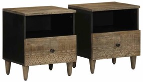 vidaXL Κομοδίνα 2 τεμάχια ανοιχτό γκρι 40x33x46 cm μασίφ ξύλο Mango
