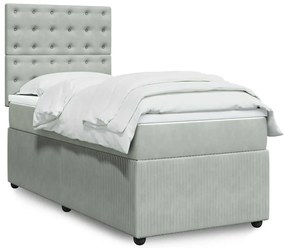 vidaXL Κρεβάτι Boxspring με Στρώμα Ανοιχτό Γκρι 90x190 εκ. Βελούδινο