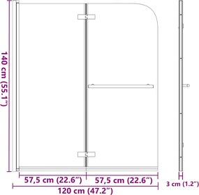 vidaXL Καμπίνα Μπανιέρας με 2 Πάνελ Πτυσσόμενη 120 x 140 εκ. από ESG