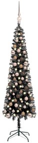 vidaXL Χριστουγεννιάτικο Δέντρο Slim με LED & Μπάλες Μαύρο 180 εκ.
