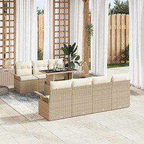 vidaXL Σετ Κήπου 8 Τεμαχίων με Μαξιλάρια Μπεζ από Πολυ-Ράττον