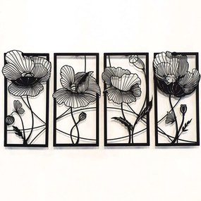 Διακοσμητικό Τοίχου Blossom (Σετ 4Τμχ) 507ATP1141 95x46cm Black Wallity Ατσάλι