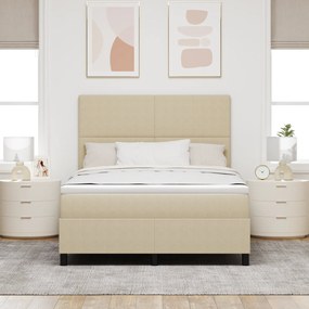 vidaXL Κρεβάτι Box Spring με Στρώμα & LED Φως Πράσινο Γκρί 140x200 εκ Ύφασμα Κορδέλας