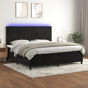 Κρεβάτι Boxspring με Στρώμα &amp; LED Μαύρο 200x200 εκ. Βελούδινο - Μαύρο