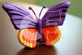 Intra Συλλεκτικό Ξύλινο Παζλ Plywood 4mm - Μωβ και πορτοκαλί παιχνίδι πεταλούδας σε ξύλινο τραπέζι Σε Ξύλινο Κουτί - Διαστάσεις: 10x10 cm – 25 κομμάτια