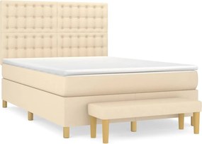 vidaXL Κρεβάτι Boxspring με Στρώμα Κρεμ 140x200 εκ. Υφασμάτινο