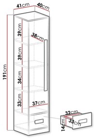 Βιβλιοθήκη Akron J105, Με συρτάρια, Με πόρτες, Κλειστό, Πλαστικοποιημένη μοριοσανίδα, Ο αριθμός των θυρών: 1, Αριθμός συρταριών: 1, 191x40x40cm