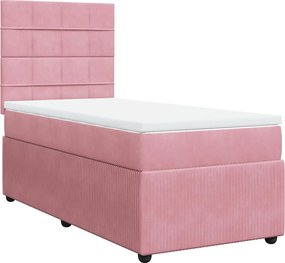vidaXL Κρεβάτι Boxspring με Στρώμα Ροζ 90x200 εκ. Βελούδινο