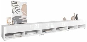 Τραπέζι Tv Sarasota 144, Γυαλιστερό λευκό, Άσπρο, Ο αριθμός των θυρών: 3, 300x30x33cm, 56 kg | Epipla1.gr