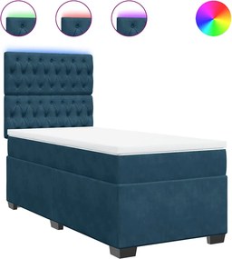 vidaXL Κρεβάτι Boxspring με Στρώμα Μπλε 100x200 εκ. Βελούδινο