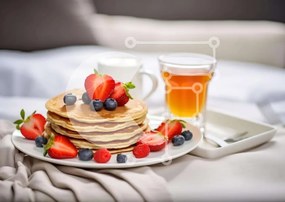 Σετ των 2 Intra Συλλεκτικό Ξύλινο Παζλ Plywood  4mm - Στοίβα από τηγανίτες με φρέσκα μούρα και γάλα Σε Ξύλινο Κουτί - Διαστάσεις: 10x10 cm – 25 κομμάτια