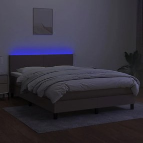 vidaXL Κρεβάτι Boxspring με Στρώμα &amp; LED Taupe 140x200 εκ. Υφασμάτινο