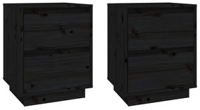 vidaXL Κομοδίνα 2 τεμ. Μαύρα 40 x 35 x 50 εκ. από Μασίφ Ξύλο Πεύκου