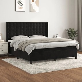 vidaXL Κρεβάτι Boxspring με Στρώμα Μαύρο 160x200 εκ. Βελούδινο