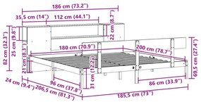 Κρεβάτι Βιβλιοθήκη Χωρίς Στρώμα 180x200 εκ Μασίφ Ξύλο Πεύκου - Λευκό