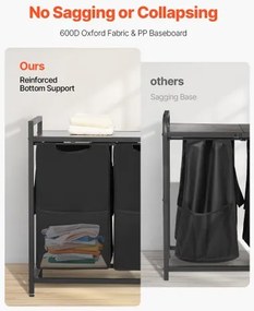 VEVOR 3 Section Laundry Sorter with Pull-Out Bags Metal Frame &amp; Wooden Tabletop