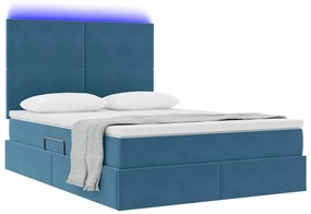 vidaXL Κρεβάτι με αποθηκευτικό χώρο και LED Σκούρο Μπλε 140 x 200 cm