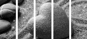Εικόνα 5 τμημάτων Πέτρα Ζεν σε σχήμα καρδιάς σε μαύρο & άσπρο