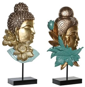 Διακοσμητική Φιγούρα DKD Home Decor 22 x 8 x 42,5 cm Μαύρο Χρυσό Βούδας Τυρκουάζ Ανατολικó (x2)