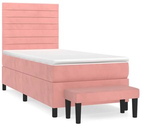 vidaXL Κρεβάτι Boxspring με Στρώμα Ροζ 80 x 200 εκ. Βελούδινο