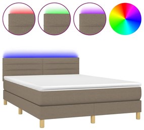 vidaXL Κρεβάτι Boxspring με Στρώμα &amp; LED Taupe 140x190 εκ. Υφασμάτινο