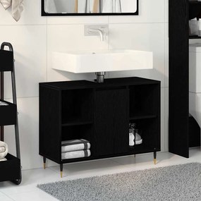vidaXL Ντουλάπι Μπάνιου Μαύρο 80 x 33 x 60 εκ Επεξεργασμένο ξύλο