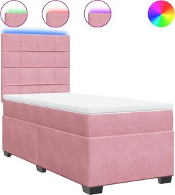 vidaXL Κρεβάτι Boxspring με Στρώμα Ροζ 80 x 200 εκ. Βελούδινο