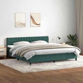 vidaXL Κρεβάτι Boxspring με Στρώμα Σκούρο Πράσινο 180x210εκ. Βελούδινο