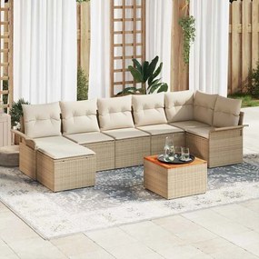 vidaXL Σετ Καναπέ Κήπου 8 pcs Μπεζ Πολυ ράταν