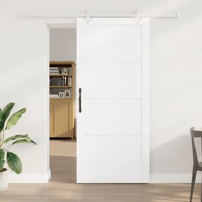 vidaXL Συρόμενη πόρτα με Σετ Αξεσουάρ Λευκή 93x211 εκ. Συμπαγές Ξύλο Πεύκο