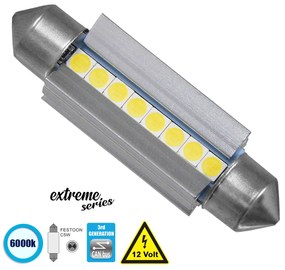 GloboStar® 81340 Λάμπα Αυτοκινήτου 42mm FESTOON - C5W 3rd Generation Can-Bus Extreme Series LED 8 SMD 3030 8W 1200lm 120° DC 12V IP20 Ψυχρό Λευκό 6000K