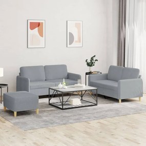 vidaXL Σετ Σαλονιού 3 Τεμαχίων Ανοιχτό Γκρι Υφασμάτινο με Μαξιλάρια