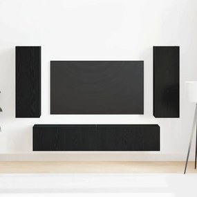 vidaXL Σετ Τηλεόρασης 4 Τεμαχίων - Τοίχου σε Μαύρο Δρυ με Ξύλινη Κατασκευή