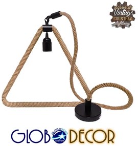 GloboStar MALVERN 10001238 Vintage Industrial Κρεμαστό Φωτιστικό Οροφής Μονόφωτο 1 x E27 Μαύρο Μεταλλικό με Μπεζ Σχοινί Μ37 x Π22 x Υ34cm