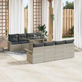 vidaXL Σετ Καναπέ Κήπου με μαξιλάρι 9 pcs Ανοιχτό γκρι Πολυ ράταν