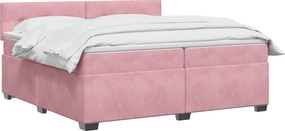 vidaXL Κρεβάτι Box Spring με Στρώμα και LED Ροζ 200 x 200 cm Βελούδο