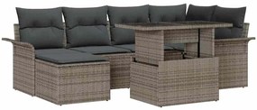 vidaXL Σετ Καναπέ Κήπου με μαξιλάρι 7 pcs Γκρι Πολυ ράταν