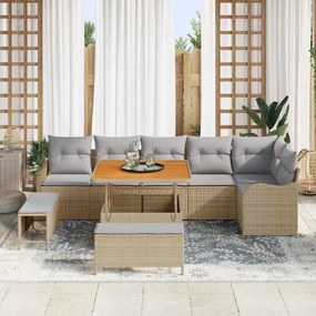 vidaXL Σετ Καναπέ Κήπου με μαξιλάρι 9 pcs Μπεζ συνθετικό ρατάν