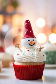 Intra Συλλεκτικό Ξύλινο Παζλ Plywood  4mm - Εορταστικό Cupcake Χιονάνθρωπος με Κόκκινα Πασπαλίσματα Σε Ξύλινο Κουτί - Διαστάσεις: 10x10 cm – 25 κομμάτια