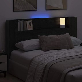 vidaXL Κεφαλάρι με Αποθήκη και LED Μαύρη Δρυς Επεξεργασμένο Ξύλο